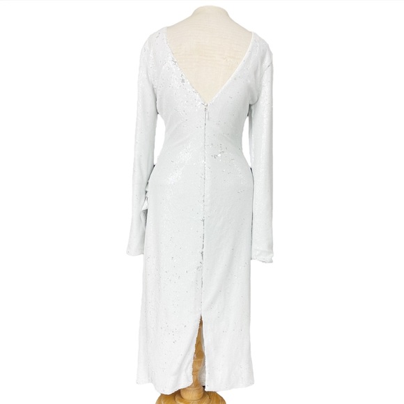 Dress The Population NWT Emilia Long Sleeve Ruched Dress in White Sequins Size M - Picture 9 of 17